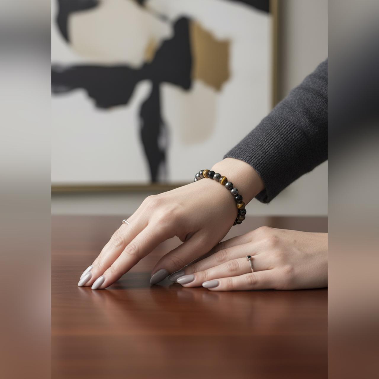 Evaarah - Energised🛡️ Triple Protection Bracelet – Ground, Guard & Empower With Hematite, Black Obsidian & Tigers Eye